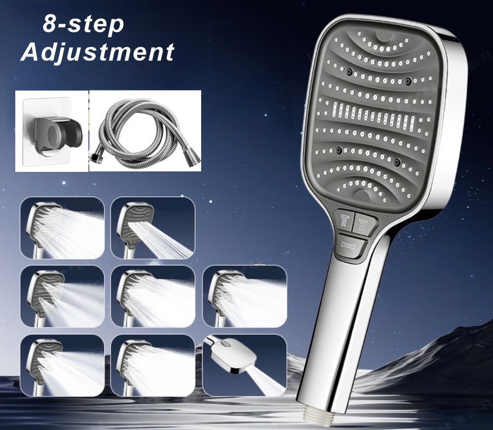 Head Racket Boom - Adjustable Shower Head 8 Mode Rainfall