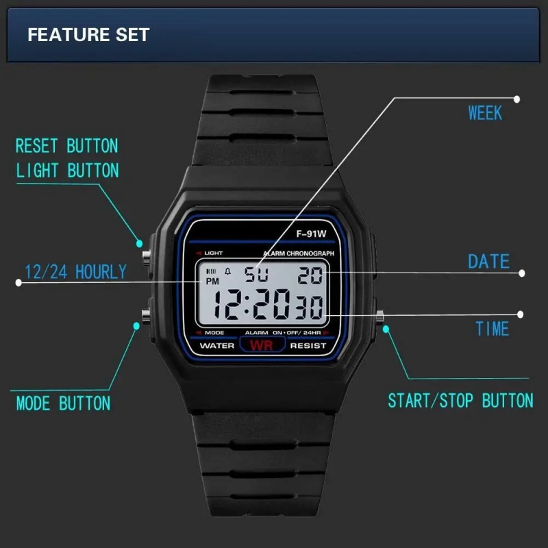 F-91W LED Electronic Watches f - đánh giá và giá Outdoor Sport Watch